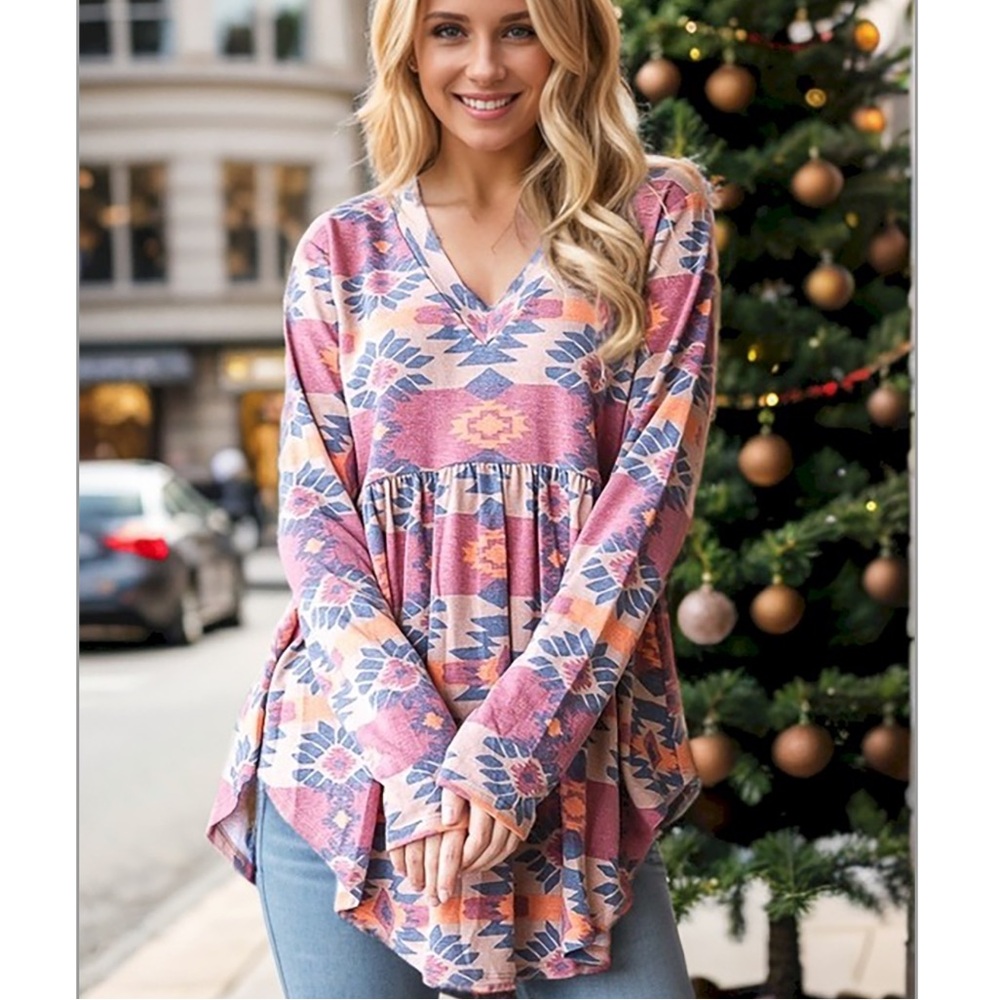 Chic Nation Pink and Blue Floral Tunic